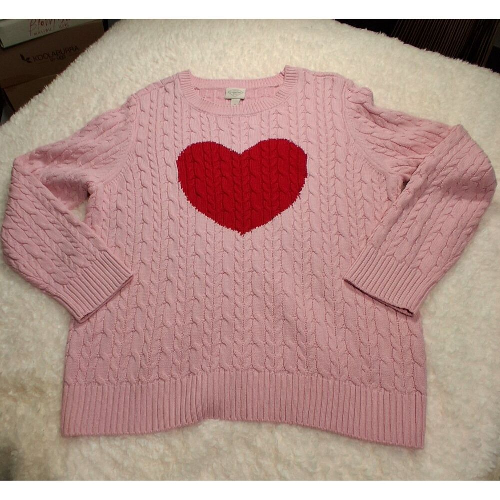 St. John’s Bay Women’s OX Pink Cable Knit Heart Sweater NWOT